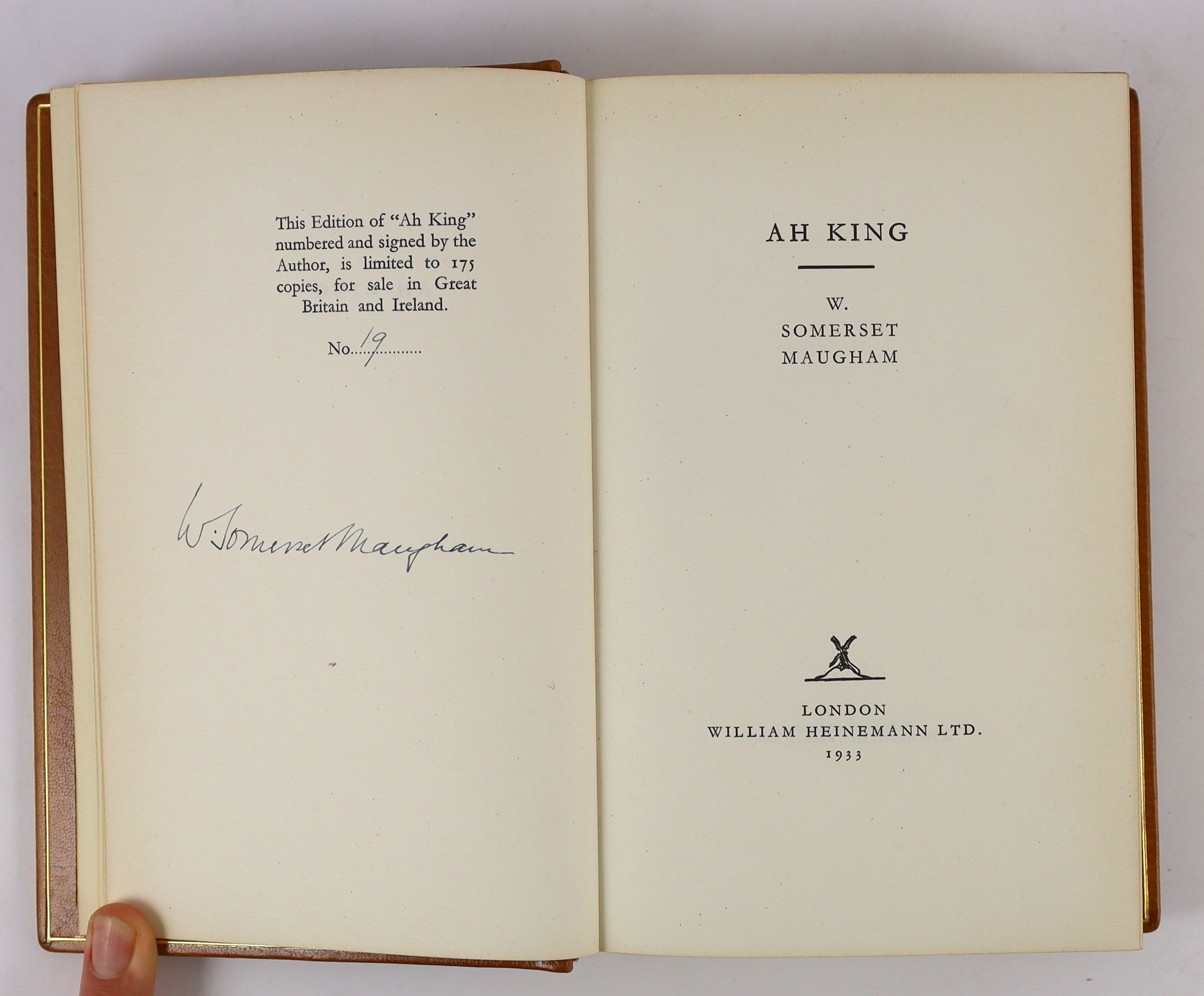 Maugham, William Somerset - Ah King, 1st edition, one of 175, signed, 8vo, calf gilt by Sangorski and Sutcliffe, William Heinemann, London, 1933